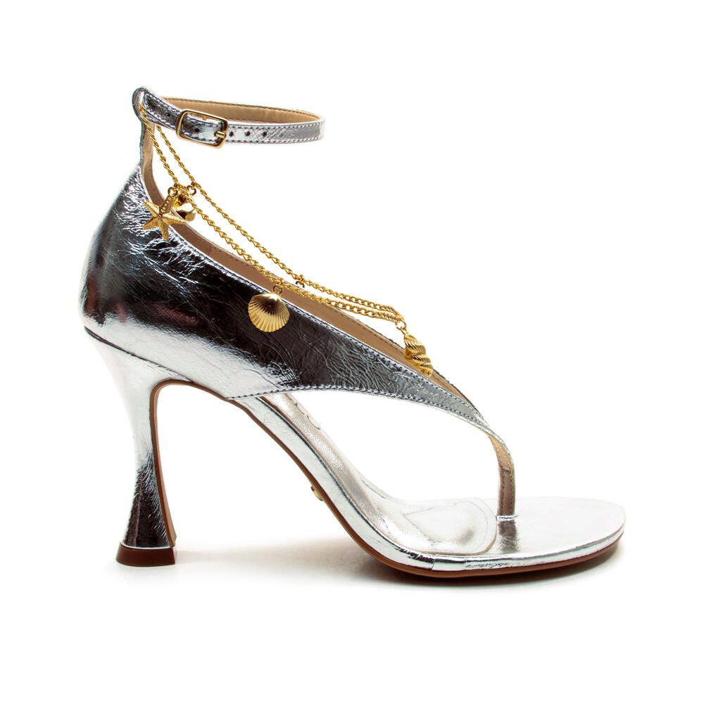 Sandália Couro Prata Salto Alto Cecconello 2794001-1