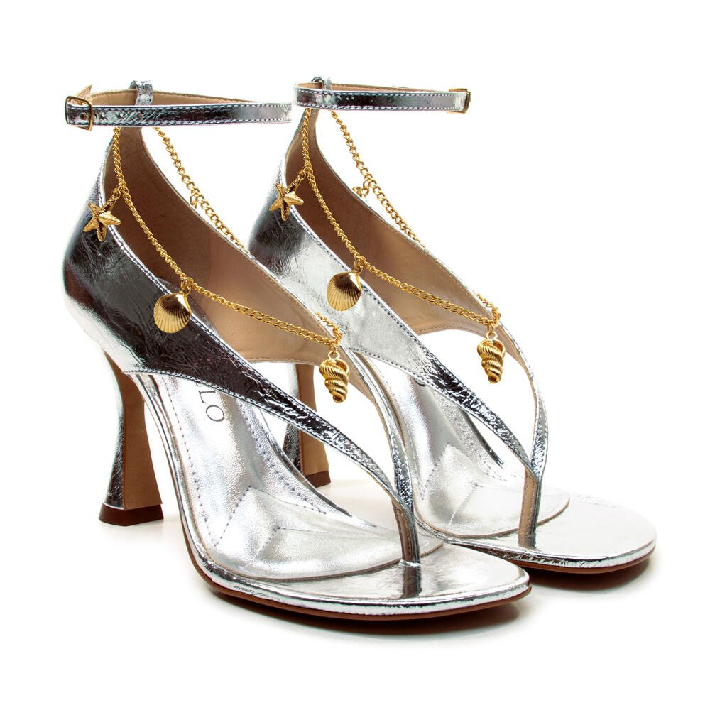 Sandália Couro Prata Salto Alto Cecconello 2794001-1 Prata 5