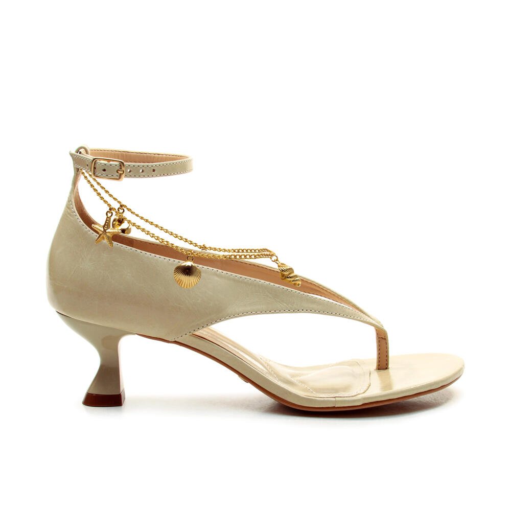 Sandália Couro Bege Salto Baixo Cecconello 2754002-2