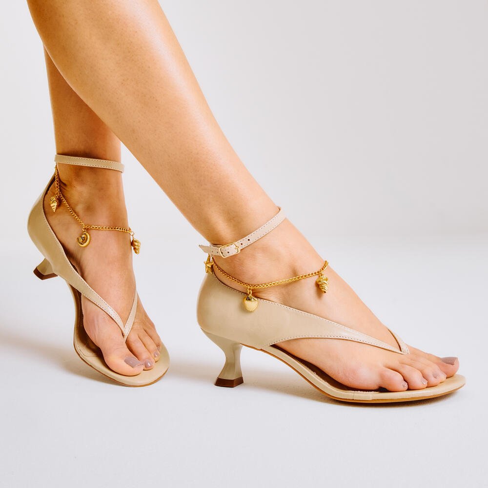 Sandália Couro Bege Salto Baixo Cecconello 2754002-2 Bege 2