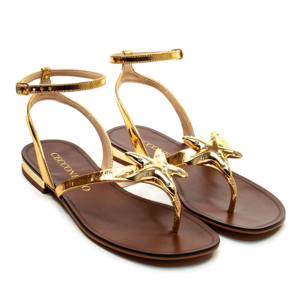 Rasteira Couro Ouro Cecconello 2724009-3 Dourado 4