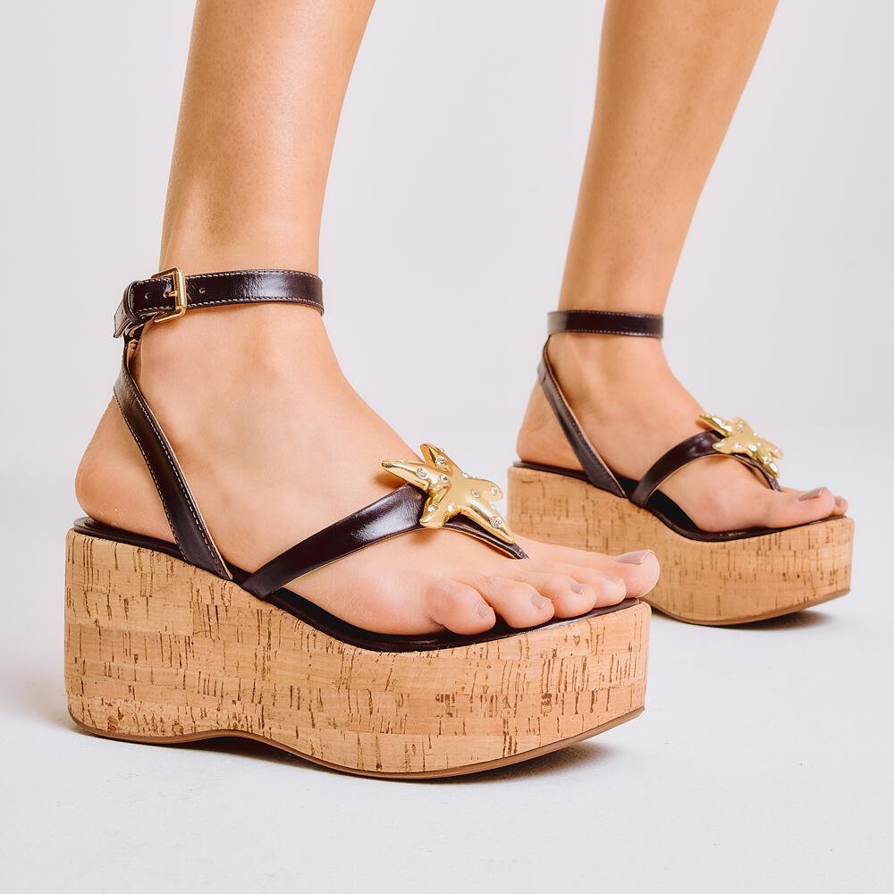 Sandália Couro Marrom Plataforma Cecconello 2793001-1 Marrom 2