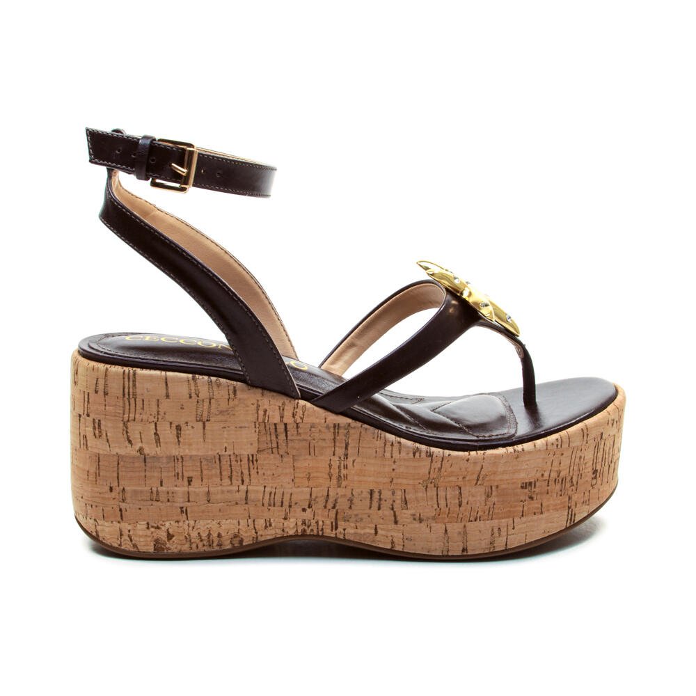 Sandália Couro Marrom Plataforma Cecconello 2793001-1