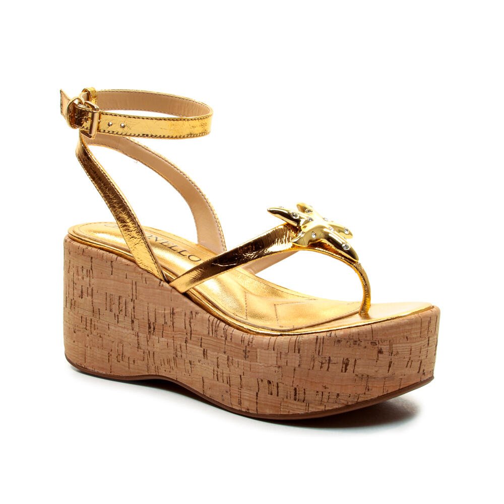 Sandália Couro Ouro Plataforma Cecconello 2793001-3 Dourado 3