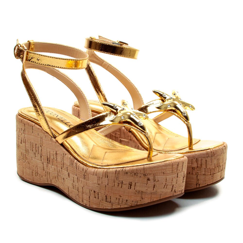 Sandália Couro Ouro Plataforma Cecconello 2793001-3 Dourado 5