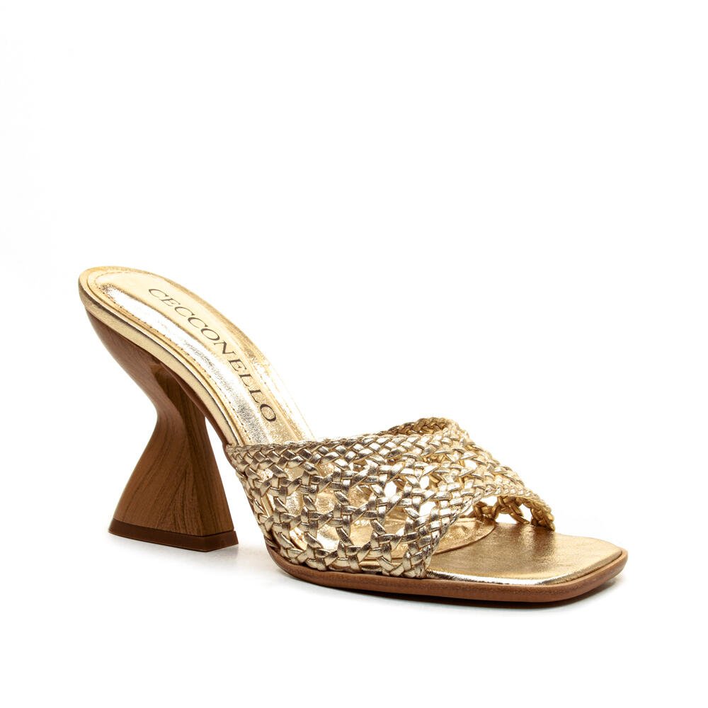 Tamanco Couro Ouro Light Salto Alto Cecconello 2718006-5 Dourado 2