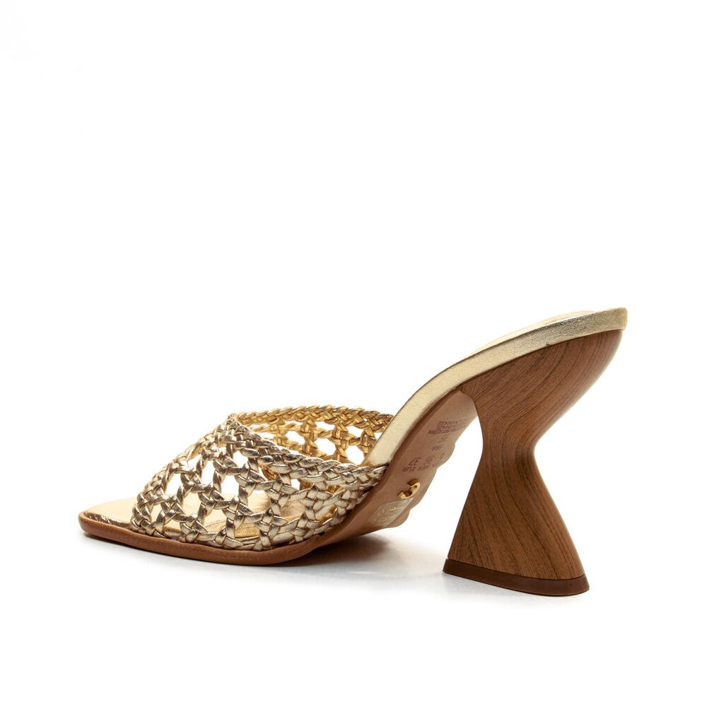 Tamanco Couro Ouro Light Salto Alto Cecconello 2718006-5 Dourado 3