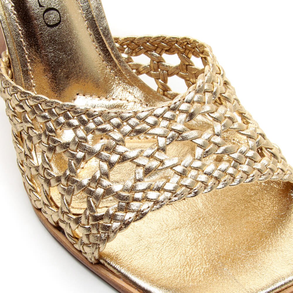 Tamanco Couro Ouro Light Salto Alto Cecconello 2718006-5 Dourado 5