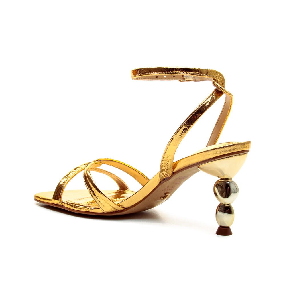 Sandália Couro Ouro Salto Médio Cecconello 2815001-5 Ouro 3