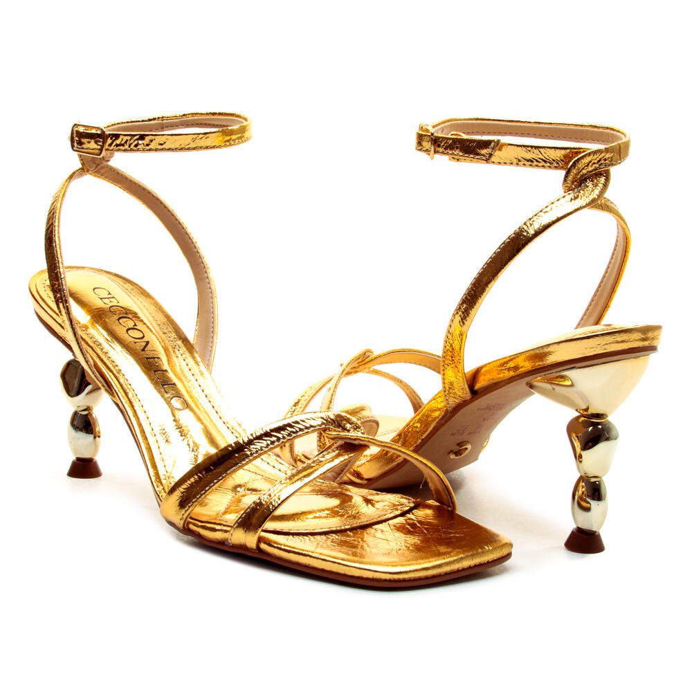 Sandália Couro Ouro Salto Médio Cecconello 2815001-5 Ouro 4