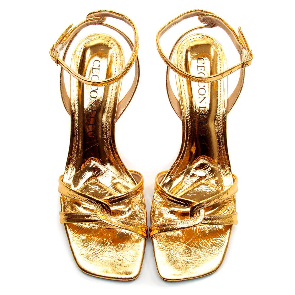 Sandália Couro Ouro Salto Médio Cecconello 2815001-5 Ouro 5