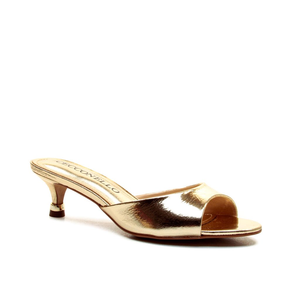 Tamanco Couro Ouro Salto Baixo Cecconello 2799001-6 Ouro Light 2