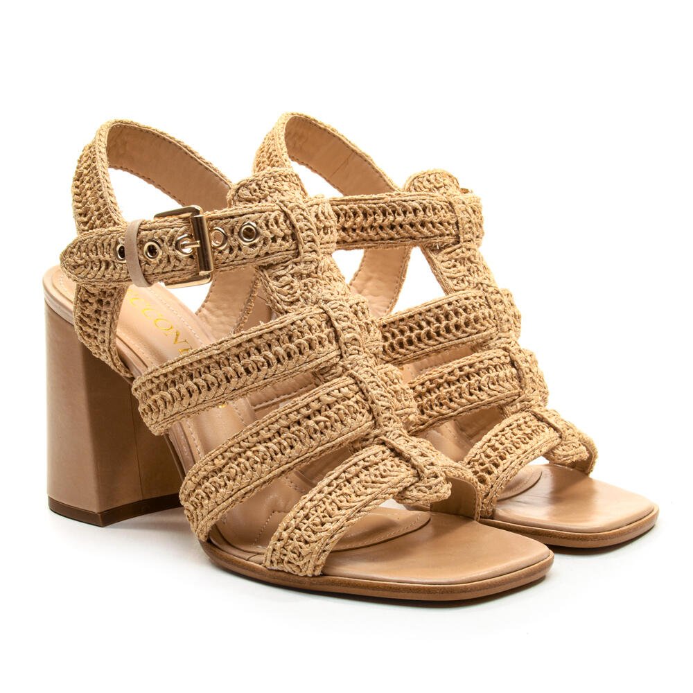 Sandália Nude Bordada Salto Alto Cecconello 2759008-1 Creme 5