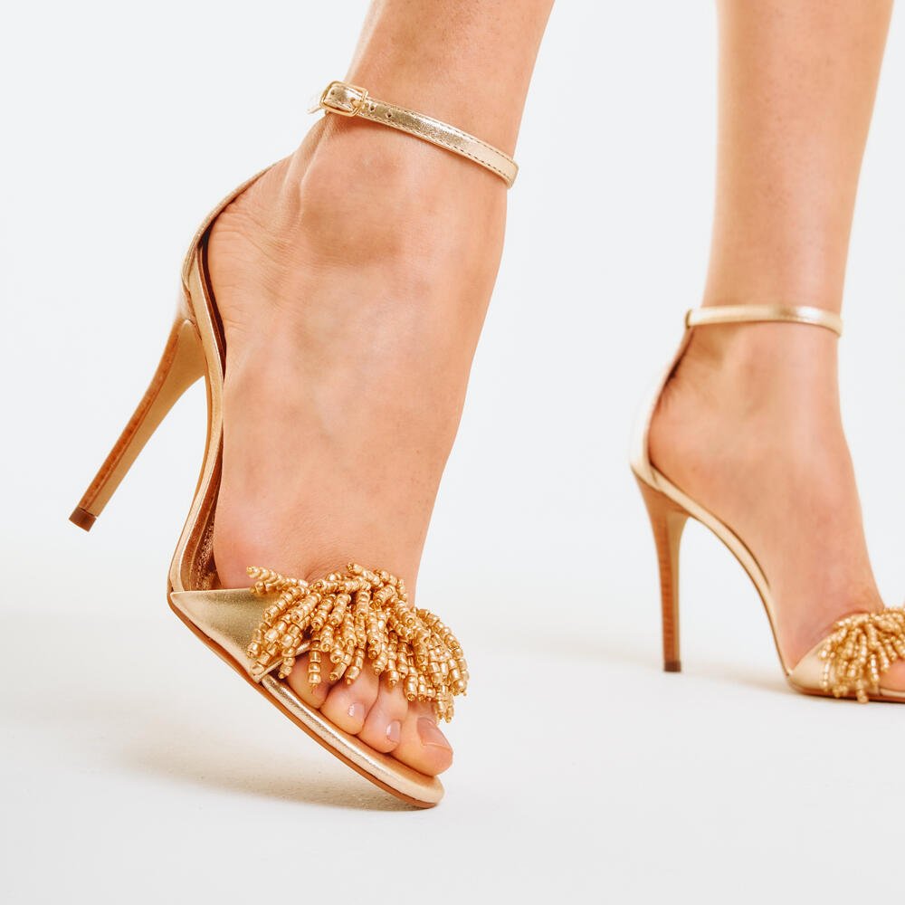 Sandália Couro Ouro Light Salto Alto Cecconello 2858001-2 Dourado 2