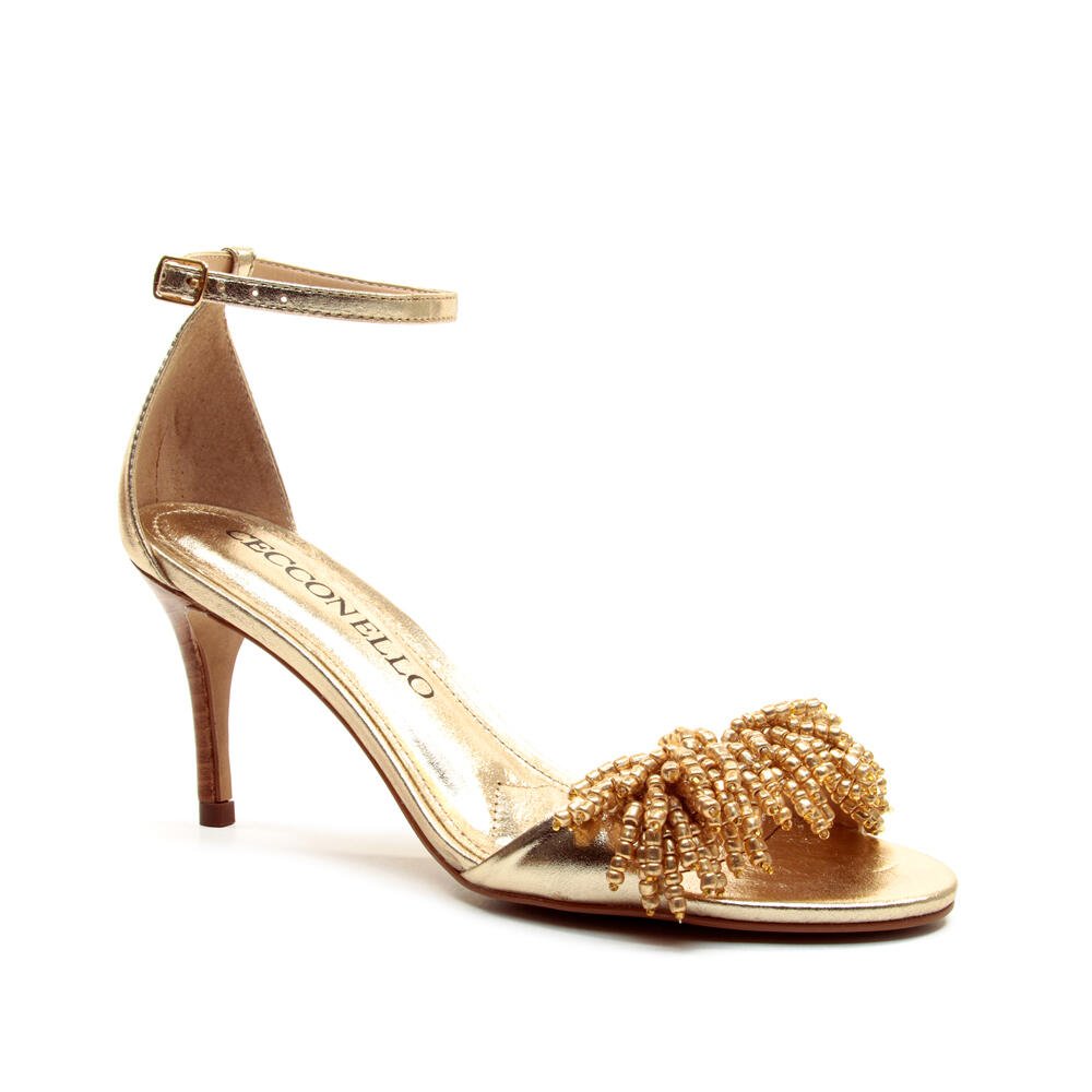 Sandália Couro Ouro Light Salto Médio Cecconello 2859001-2 Dourado 3