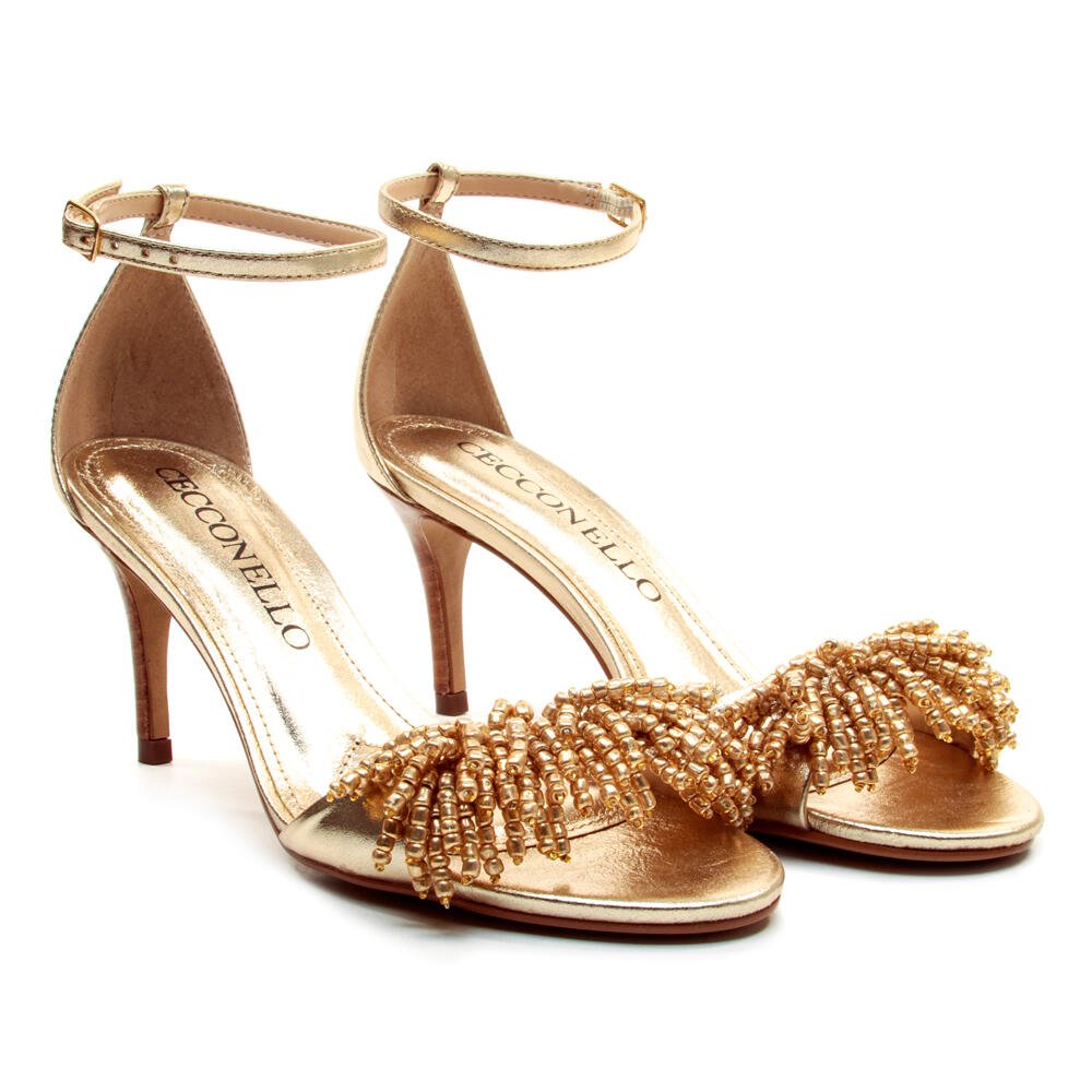 Sandália Couro Ouro Light Salto Médio Cecconello 2859001-2 Dourado 5