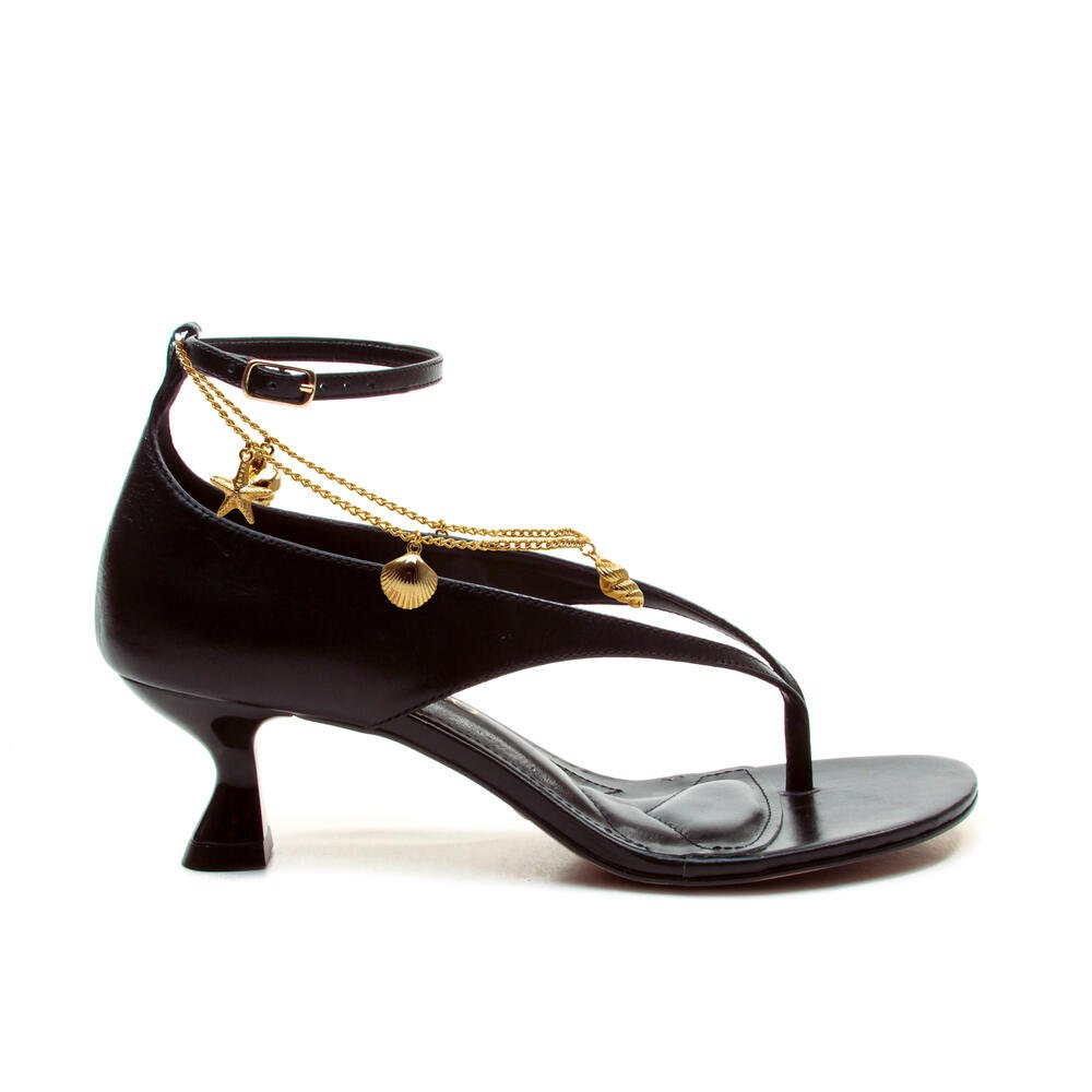 Sandália Couro Preto Salto Baixo Cecconello 2754002-3