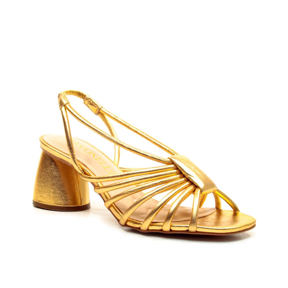 Sandália Couro Ouro Salto Médio Cecconello 2511005-1 Dourado 2