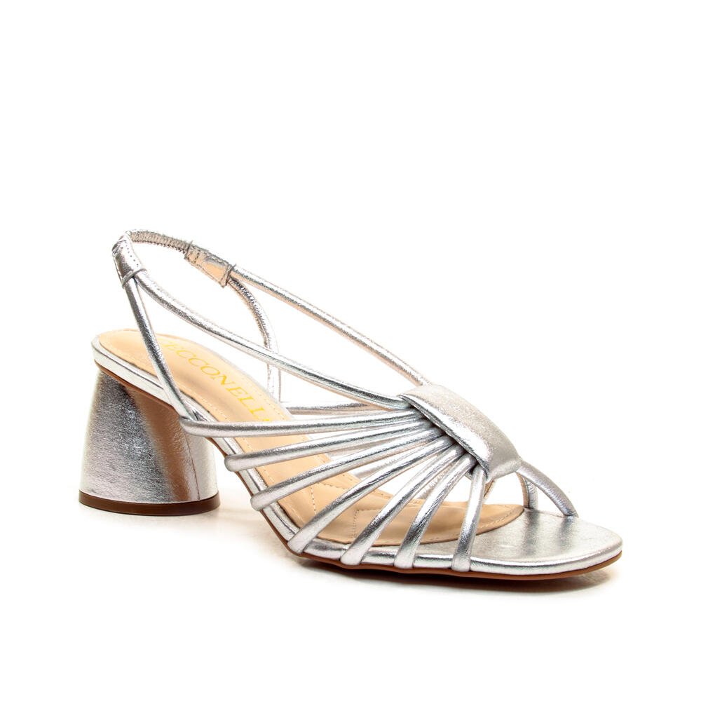 Sandália Couro Prata Salto Médio Cecconello 2511005-2 Prata 2