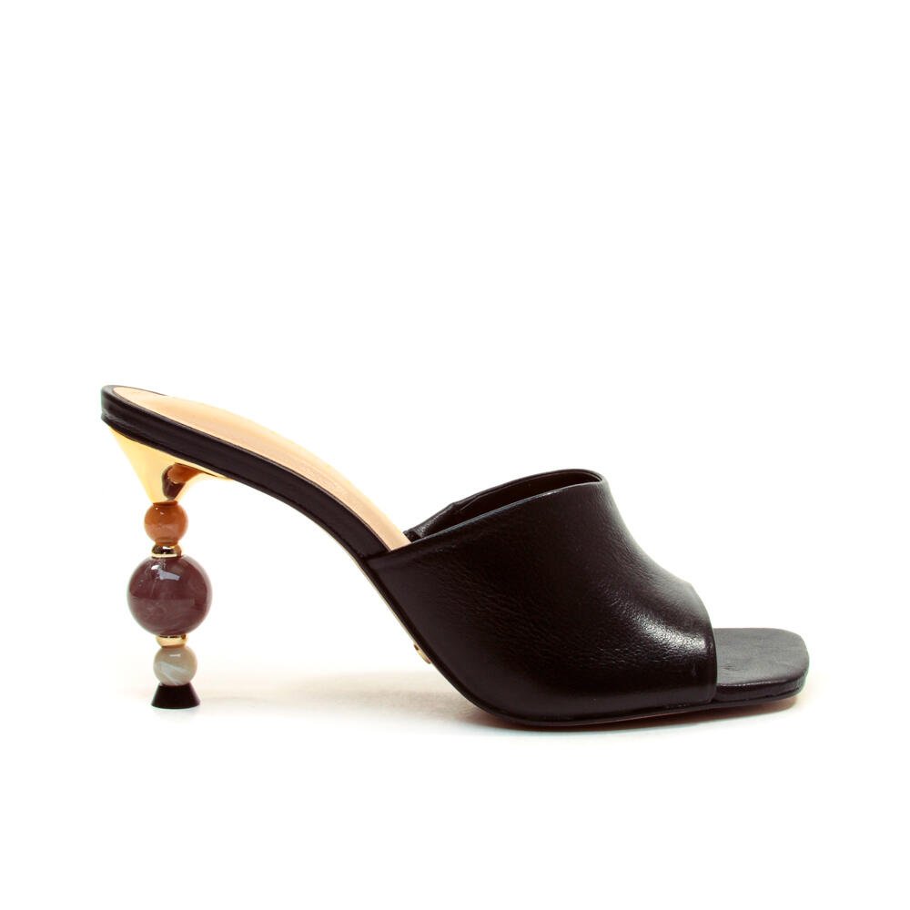 Tamanco Couro Preto Salto Alto Cecconello 2764001-2