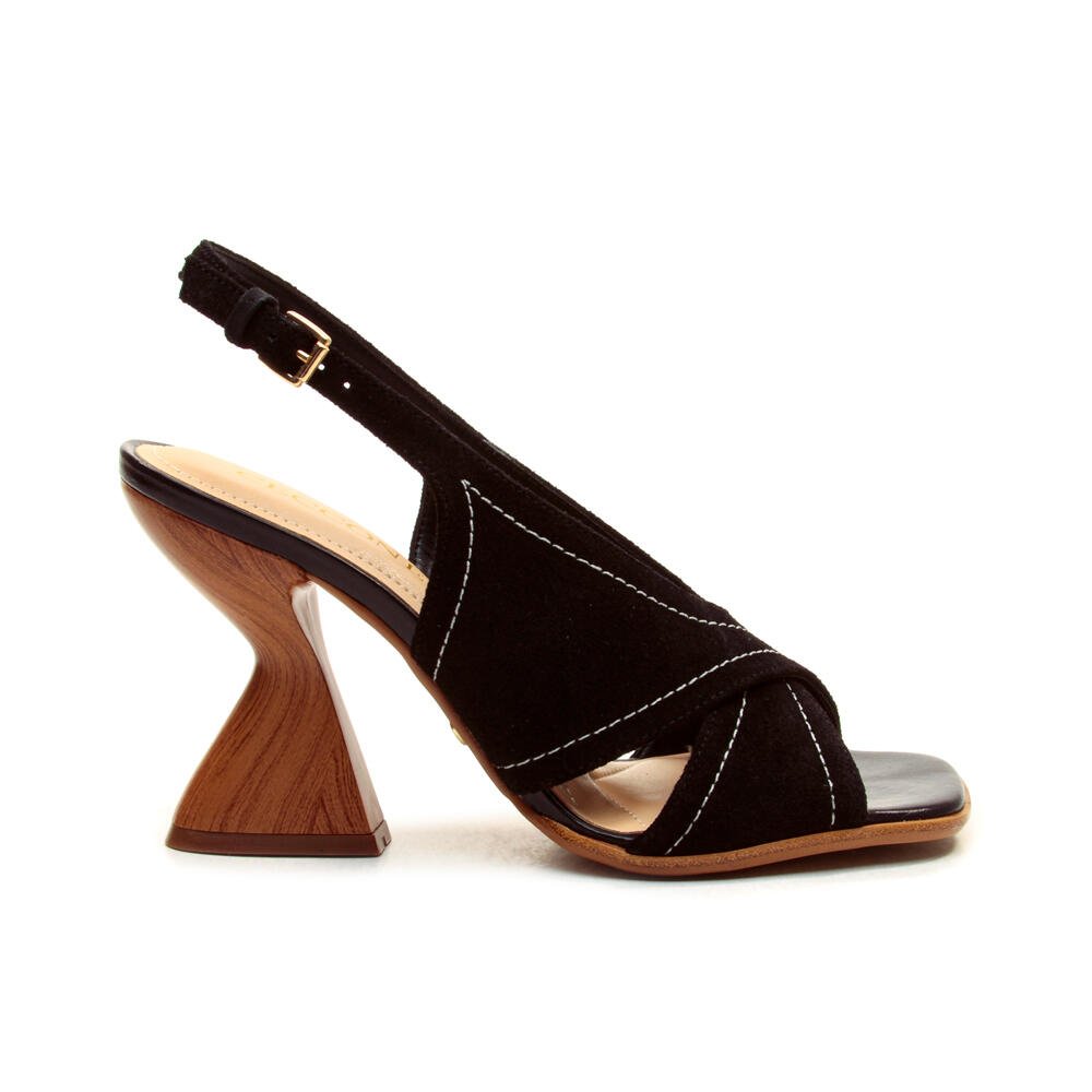 Sandália Couro Preto Salto Alto Cecconello 2718005-5