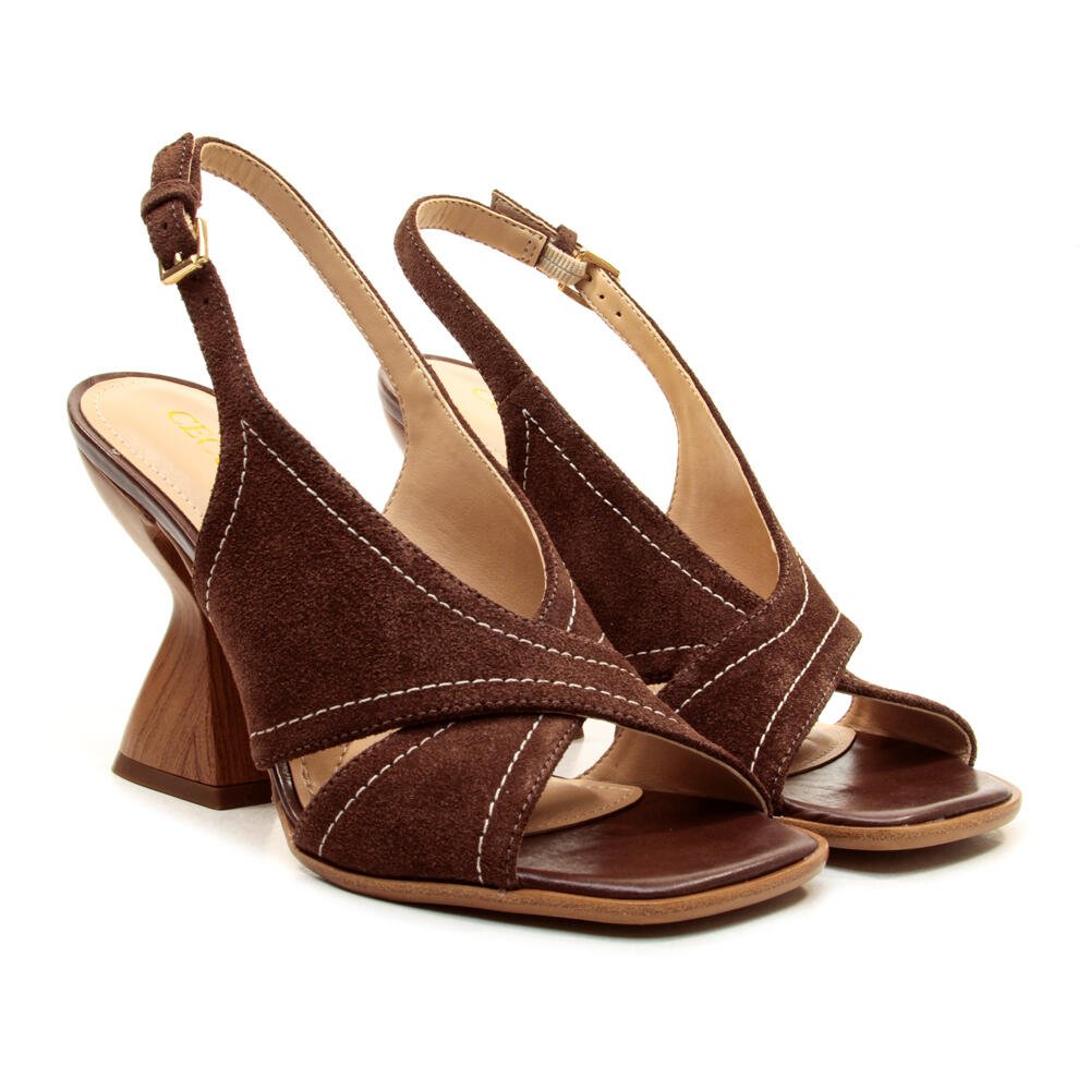Sandália Couro Marrom Salto Alto Cecconello 2718005-6 Marrom 4