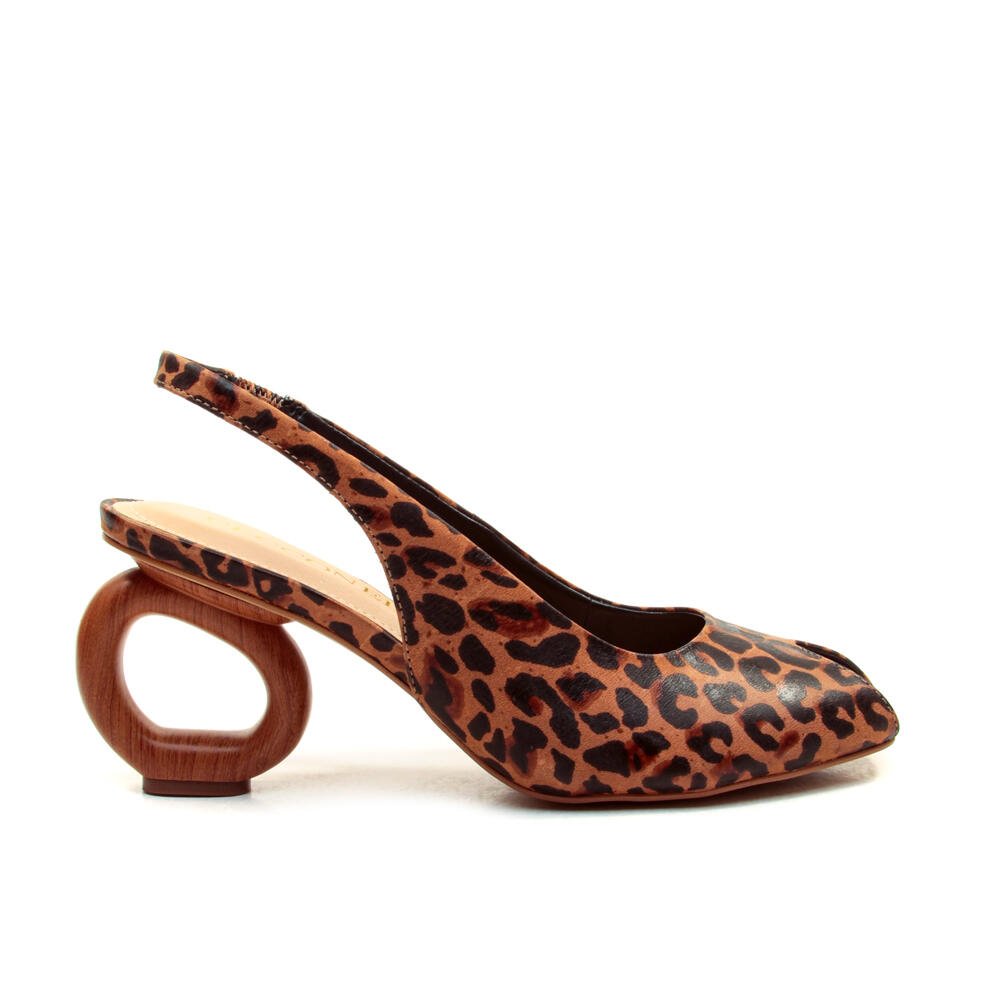 Slingback Peep Toe Couro Onça Cecconello 2771001-6