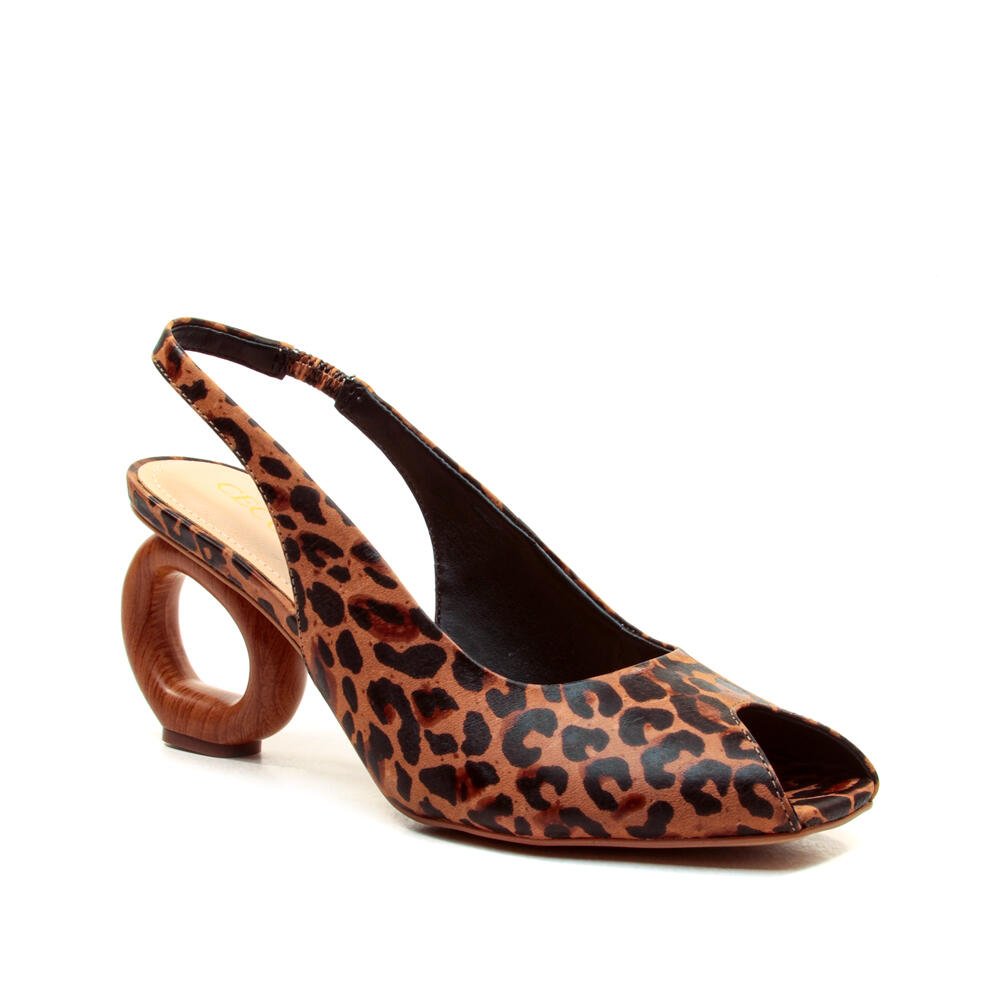 Slingback Peep Toe Couro Onça Cecconello 2771001-6 Onça 2