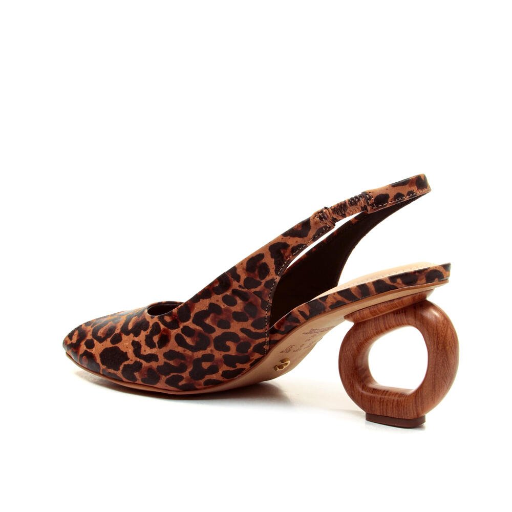 Slingback Peep Toe Couro Onça Cecconello 2771001-6 Onça 3