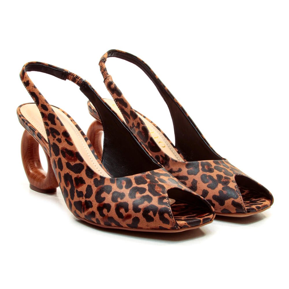 Slingback Peep Toe Couro Onça Cecconello 2771001-6 Onça 4