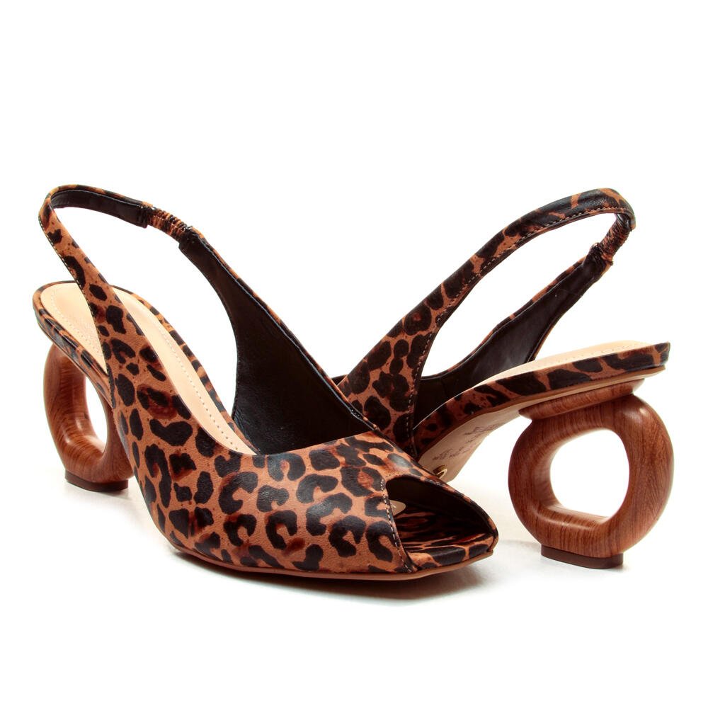 Slingback Peep Toe Couro Onça Cecconello 2771001-6 Onça 5