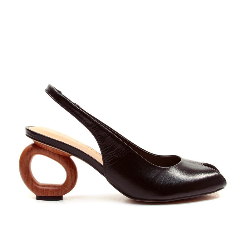 Slingback Peep Toe Couro Preto Cecconello 2771001-8