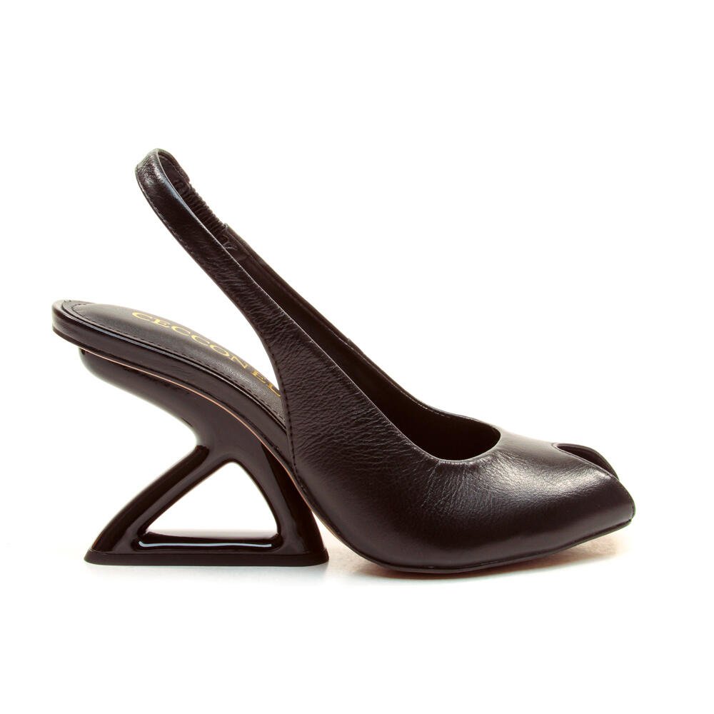 Slingback Peep Toe Couro Preto Cecconello 2773001-6