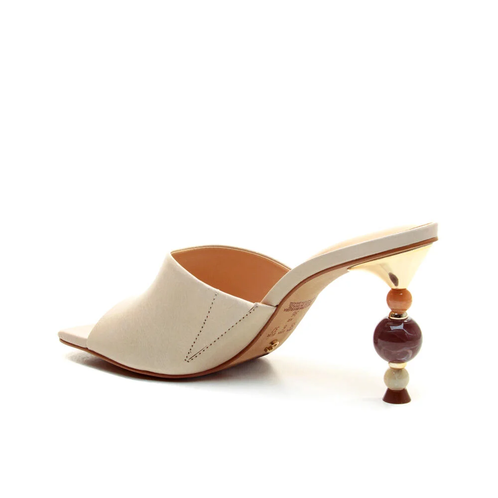 Tamanco Couro Off White Salto Alto Cecconello 2764001-5 Off White 3