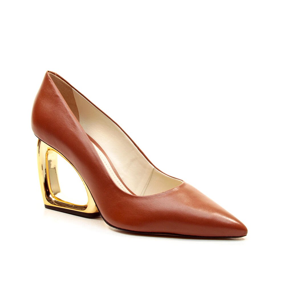 Scarpin Couro Marrom Salto Vazado Cecconello 2202002-8 Marrom 2