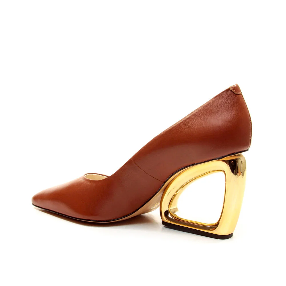 Scarpin Couro Marrom Salto Vazado Cecconello 2202002-8 Marrom 3