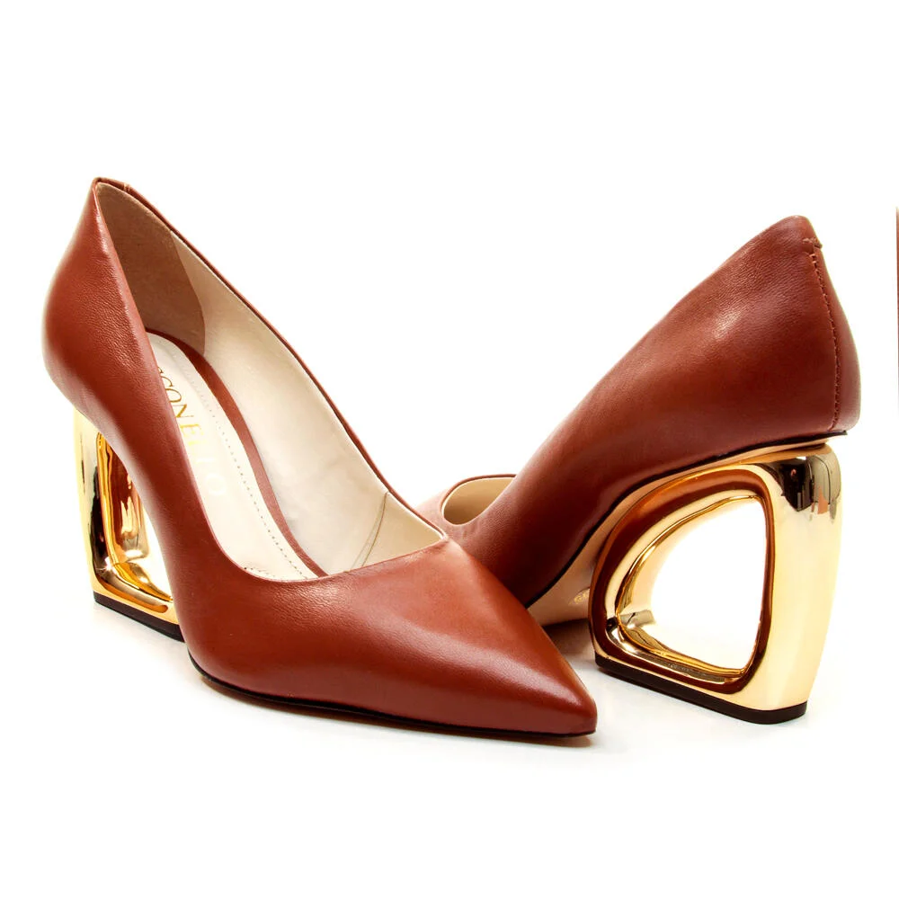 Scarpin Couro Marrom Salto Vazado Cecconello 2202002-8 Marrom 5