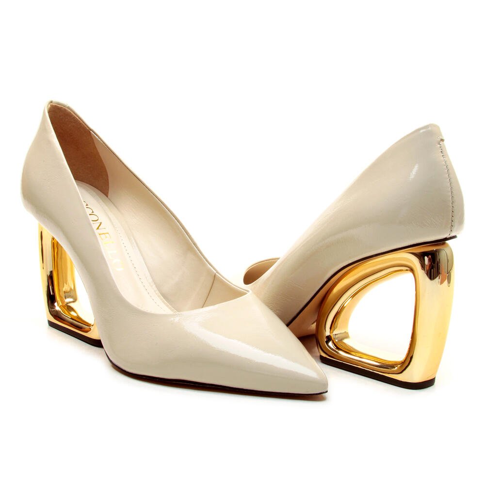 Scarpin Couro Off White Salto Vazado Cecconello 2202002-9 Off White 5