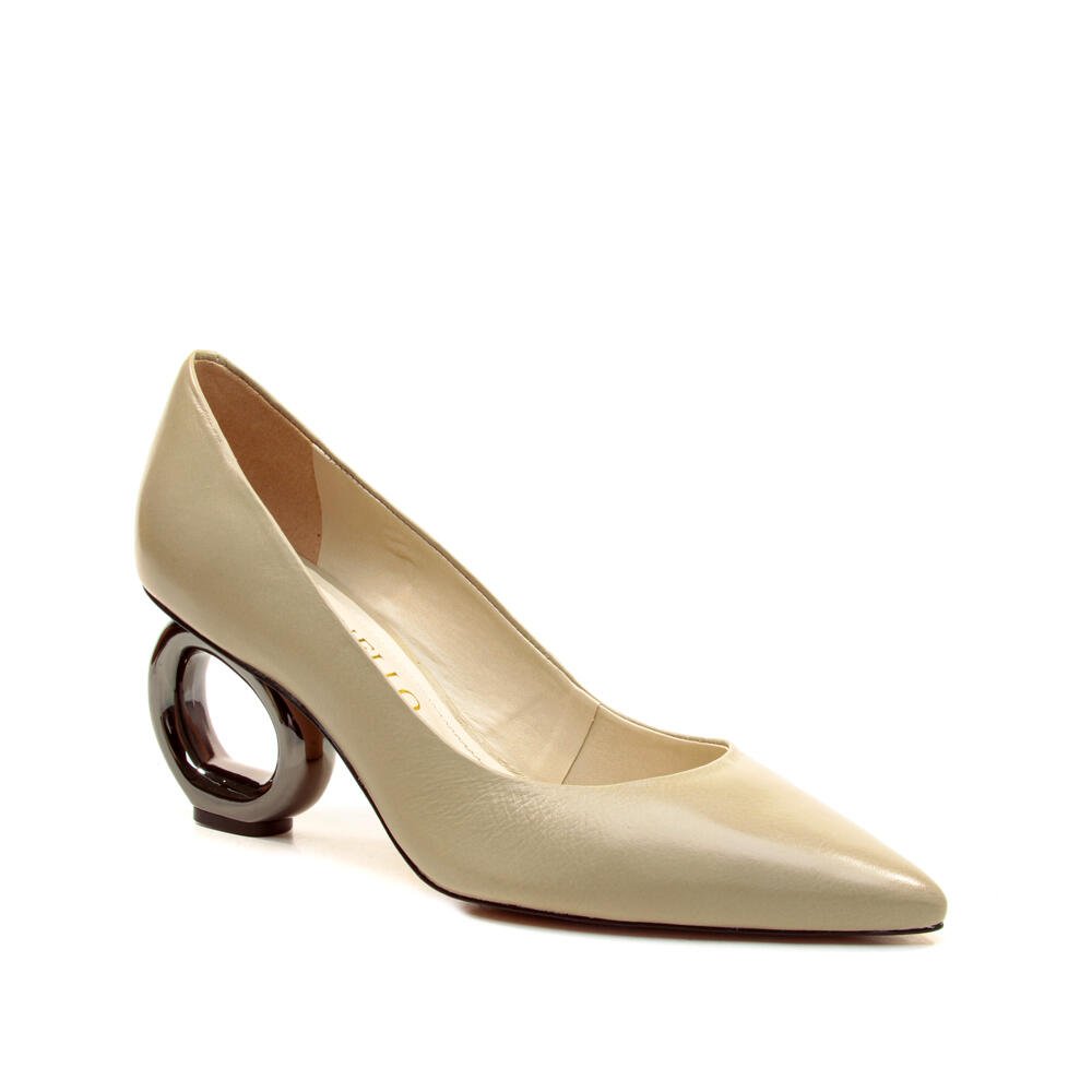 Scarpin Couro Bege Salto Vazado Cecconello 2201002-15 Bege 2