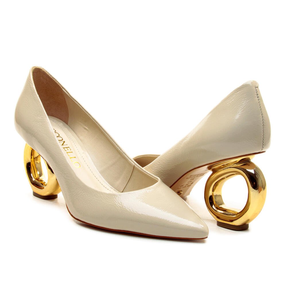 Scarpin Couro Off White Salto Vazado Cecconello 2201002-17 Off White 5