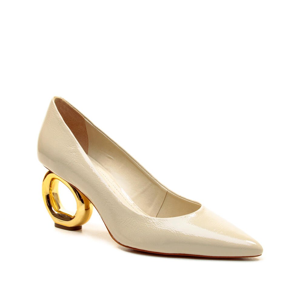 Scarpin Couro Off White Salto Vazado Cecconello 2201002-17 Off White 2