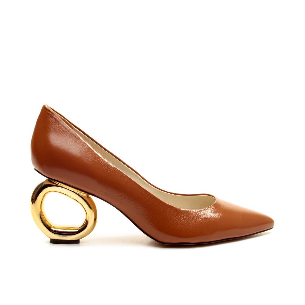 Scarpin Couro Marrom Salto Vazado Cecconello 2201002-18