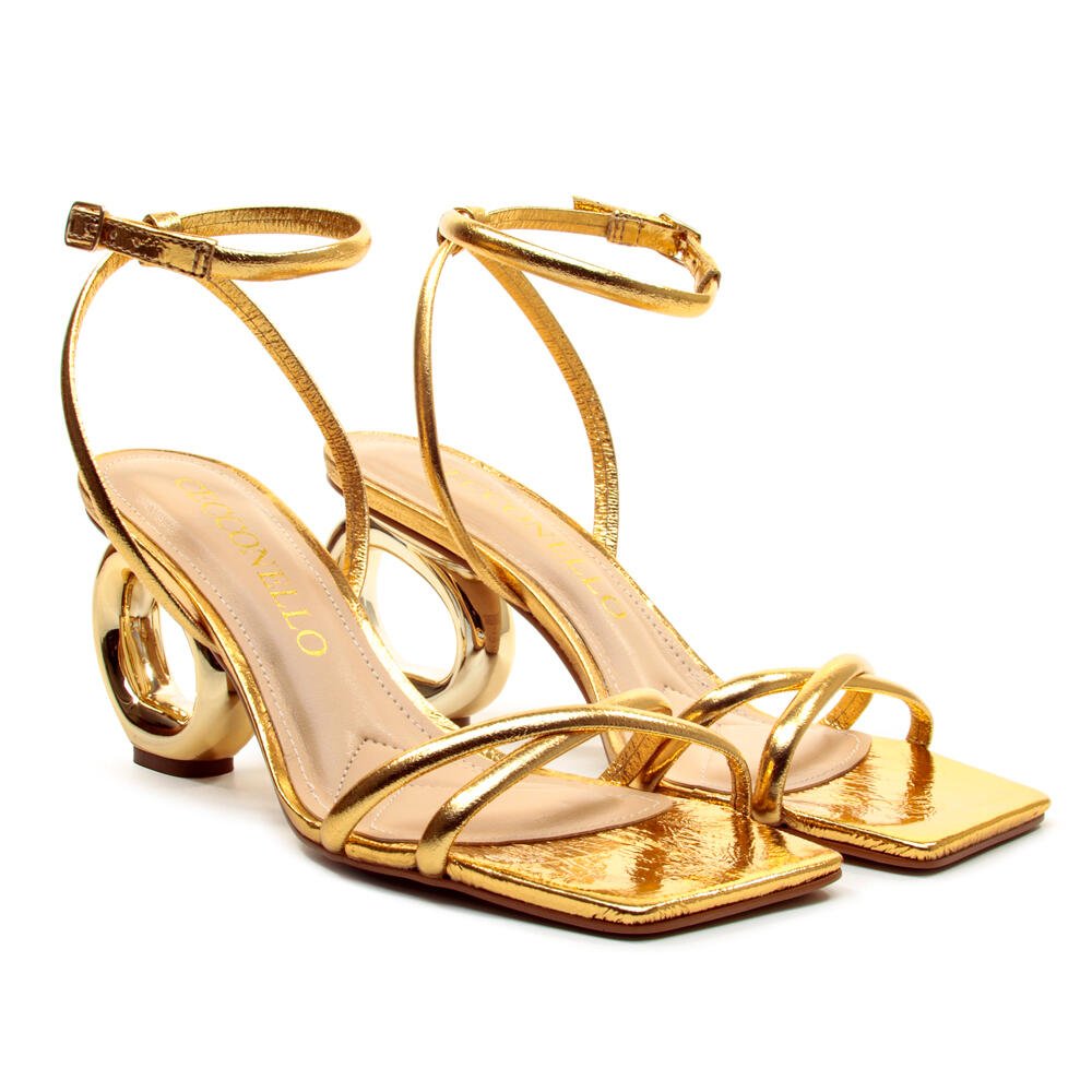 Sandália Couro Ouro Salto Médio Cecconello 2226003-17 Dourado 5