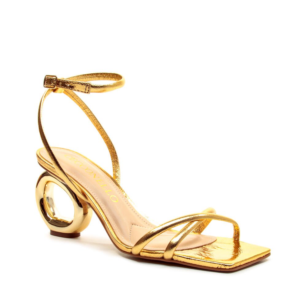 Sandália Couro Ouro Salto Médio Cecconello 2226003-17 Dourado 3
