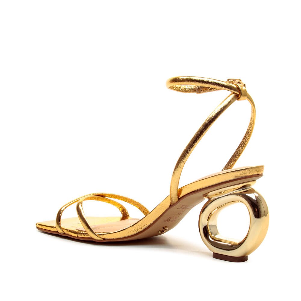 Sandália Couro Ouro Salto Médio Cecconello 2226003-17 Dourado 4