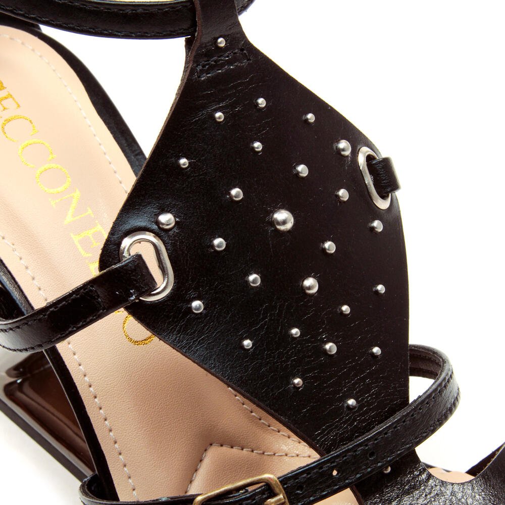 Sandália Couro Preto Salto Alto Vazado Cecconello 2372007-2 Preto 5