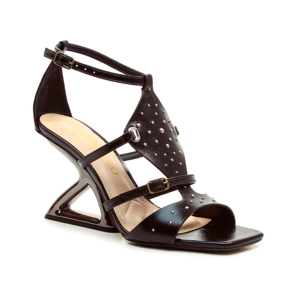 Sandália Couro Preto Salto Alto Vazado Cecconello 2372007-2 Preto 2