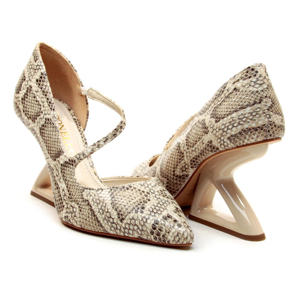 Scarpin Couro Off White Salto Alto Cecconello 2373009-11 Animal Print 5