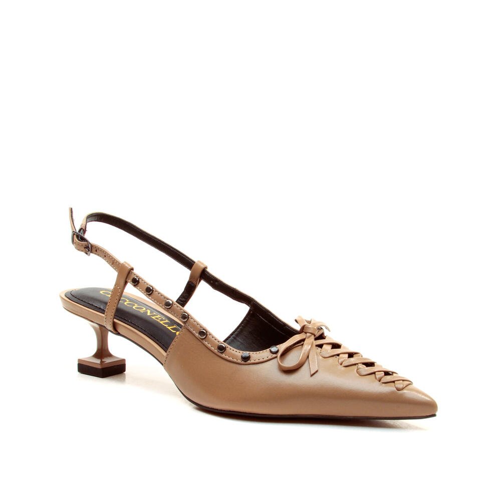 Slingback Couro Marrom Salto Baixo Cecconello 2393007-6 Marrom 2