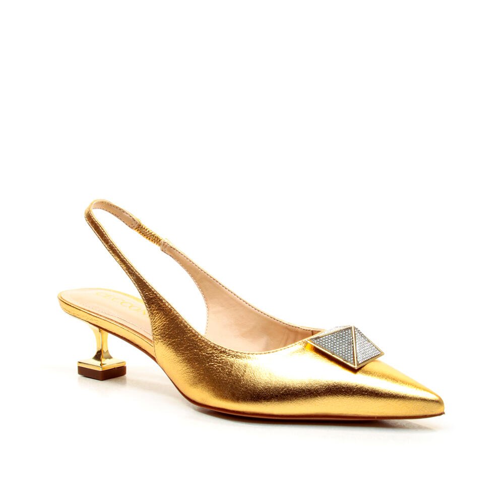 Slingback Couro Ouro Salto Baixo Cecconello 2393011-1 Dourado 2